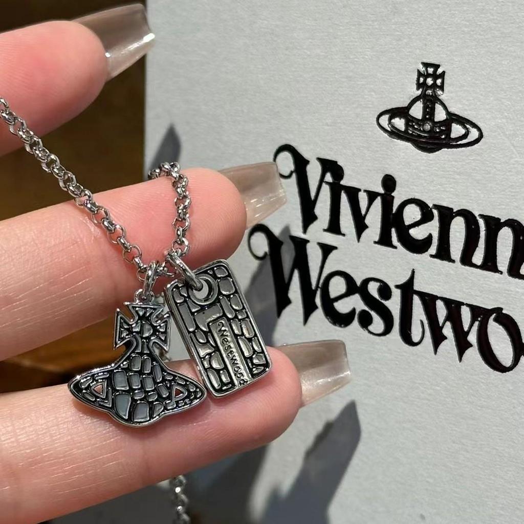 Empress Dowager Saturn Necklace: Crack Titanium Steel Square Plate for Men & Women, Winter Sweater Chain, Punk Style