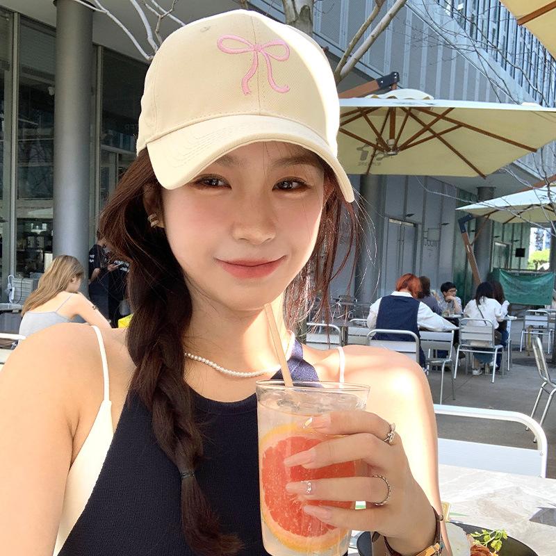New Bow Embroidered Baseball Cap for Women with Big Face and Versatile Face Showing Small Embroidered Baseball Cap Spring Hat
