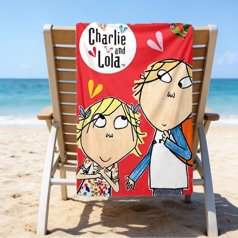 Serviette de plage ultra-douce sur le thème de Charlie et Lola, Idéale pour la piscine - le camping, la plongée - Essentiel de voyage parfait, Serviette de plage vibrante.