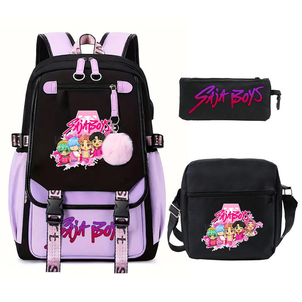 K-Pop Anime Cartoon Portable Shoulder Backpack Student Leisure School Bag Three-Piece Set