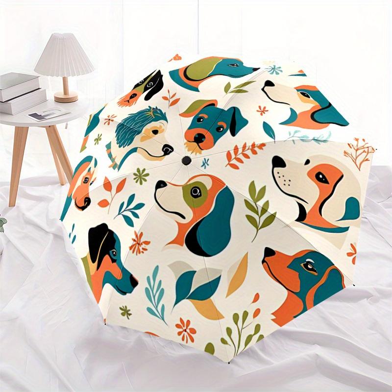 1pc Dogs Floral Automatic Open/close, Heavy-Duty Iron Frame & 8-Rib structure, Compact Folding Umbrella for Women/Men, All-Season Travel,  123