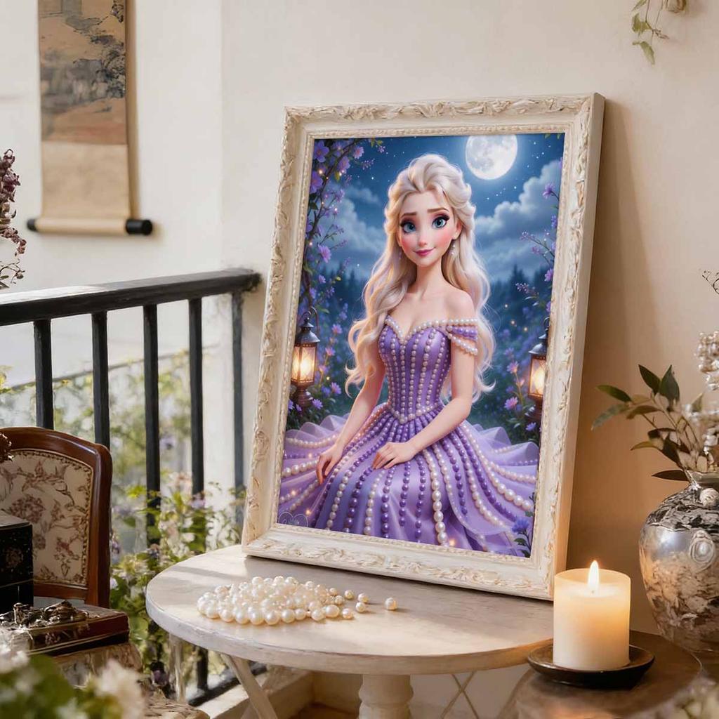 Disney Pearl Painting Frozen Purple Moon Dreamland Creative Art 5D Pearl Embroidery Cross Stitch Kit Handmade DIY Home and Room Decor Gift
