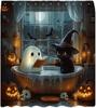 Halloween Funny Ghost Shower Curtain Spooky Gothic Cute Ghost Black Cat Reading In Bathtub Pumpkin Bat Skull Dark Horror