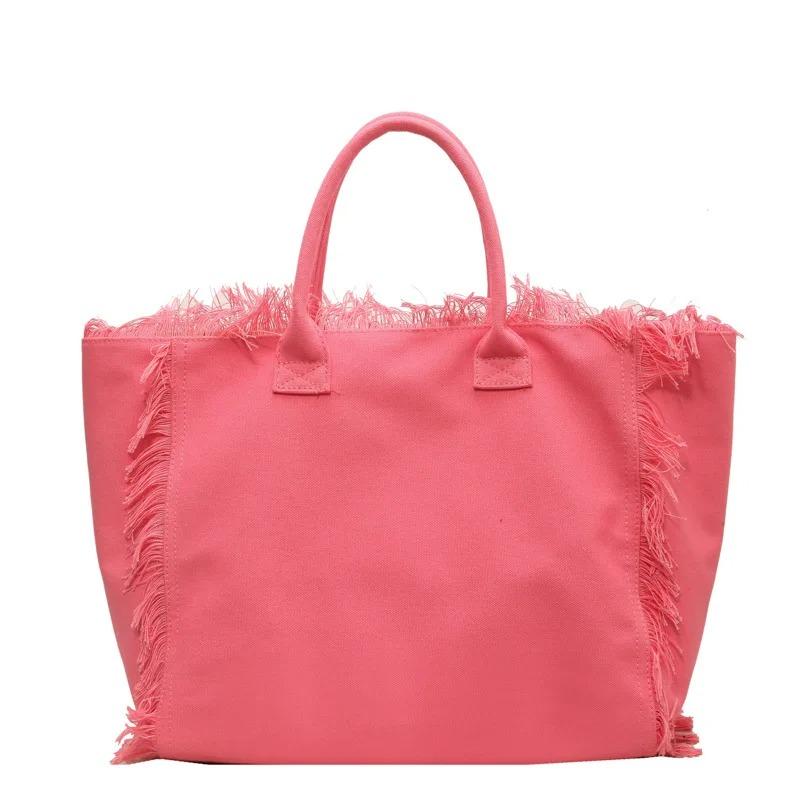 2026 Damen-Tragetasche für Reisen Strandtasche Große Kapazität Schulter-Pendlertaschen Hand-Quaste Jeans-Print Quaste Gespleißte Handtaschen