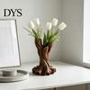 3D Printed Flower Vase Vase, Matte Wood Grain Double Tube Ornament, Mid Unique Resin Holder Century Style Floral Arrangement, for Dried Flowers