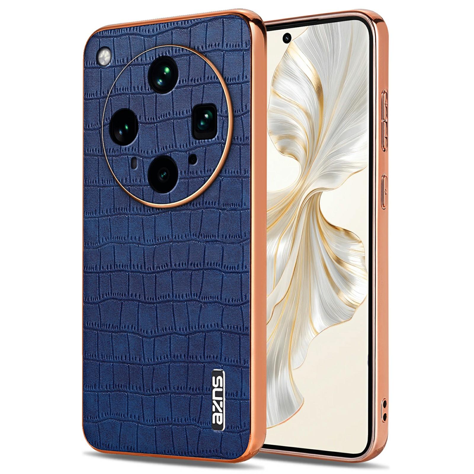 

AZNS For Oppo Find X8 Ultra 5G Case Electroplating Crocodile Texture PU+TPU Phone Cover Blue