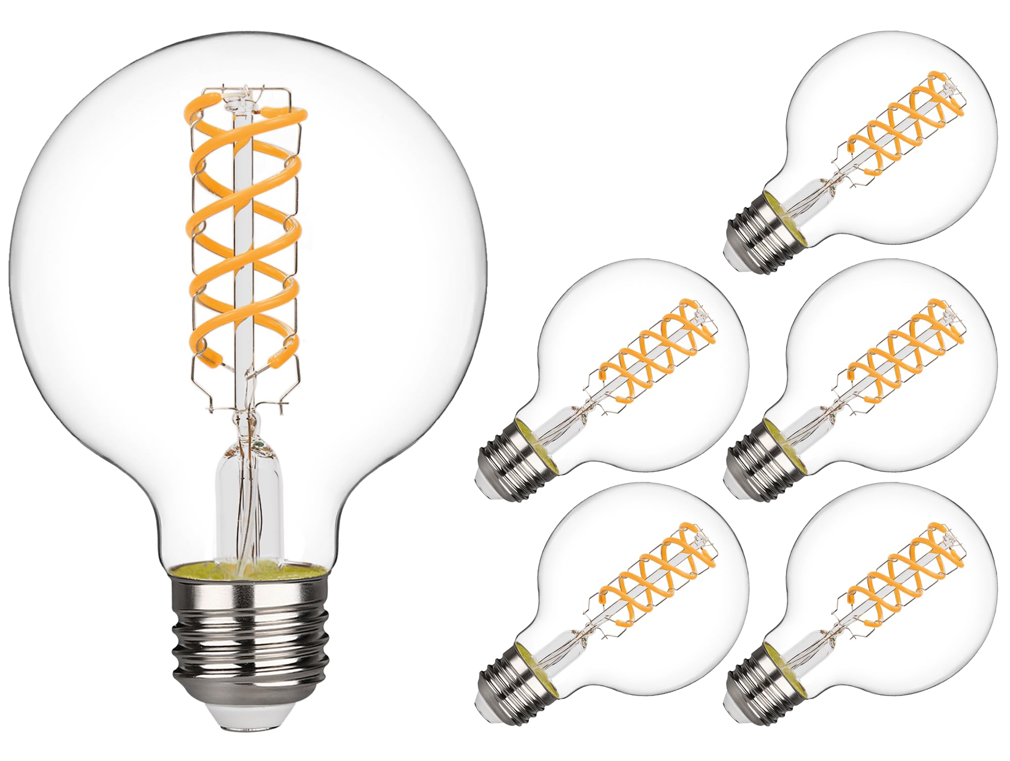 

Japan s First New Spiral LED Bulbs, G80 Filament, E26 Base, 6W (60W Equivalent), Pack of 6, 2700K Warm White, Edison Lamp for Chandeliers, Retro