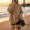 Oversized V-Neck Knit Sweater Women Loose Fit Chunky Pullover Soft Acrylic Blend Casual Top