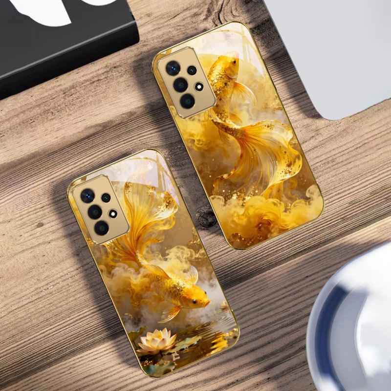 Harmonický zlatý kapr Pro Samsung A 01 52S A04 A05S A10 A12 13 22 23 24 36 42 M02 Note 10 20Ultra 8 9 Zlaté skleněné pouzdro na telefon
