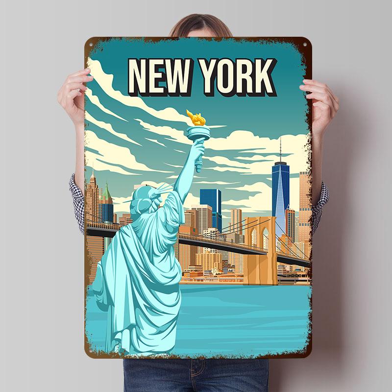 New York City Skyline Travel Poster Customized Vintage Metal Signs Wall Art Retro Tin Plaque for Decoration Home Decorations