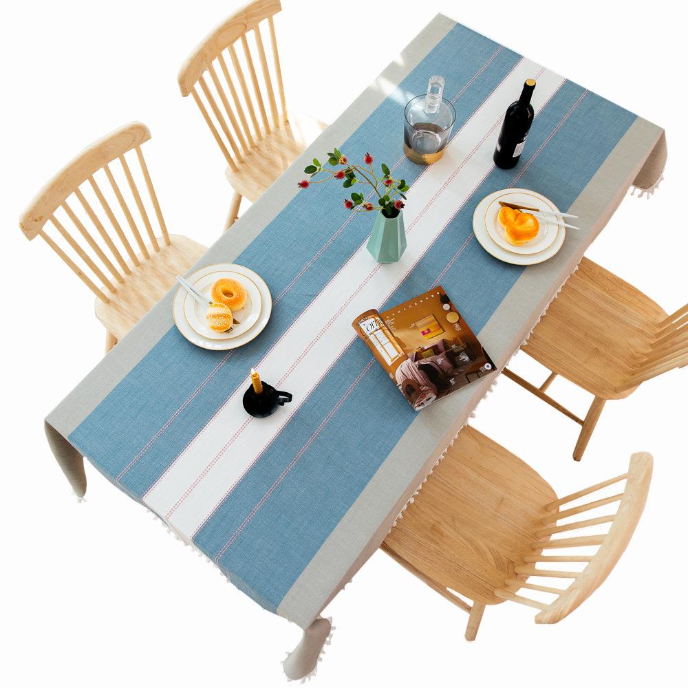 Korean Version Of Tablecloth Simple Splicing Striped Party Tassel Cotton And Linen Tablecloth Home Textile Table Cover