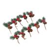 10Pcs Christmas Picks Pinecone Red Berry Pin Needle Artificial Delicate Christmas Decorations