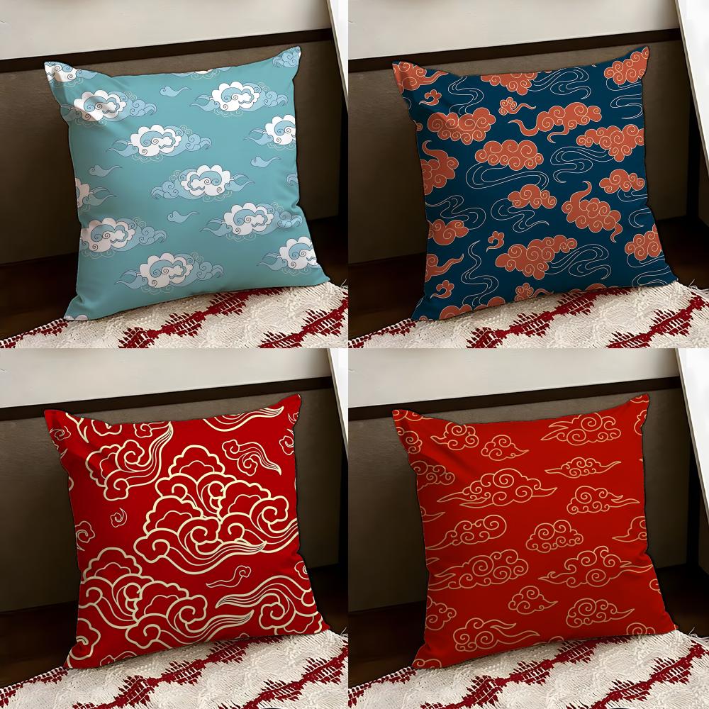 Flying Auspicious Cloud Pattern Cushion Cover Reversible Soft Durable Pillow Cover Home Car MultiScene Use for Daily Comfort