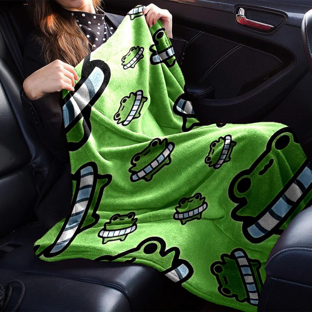 1pc Frog Green Throw Blanket Soft Flannel, Cozy All Season Polyester Perfect for Home, Office