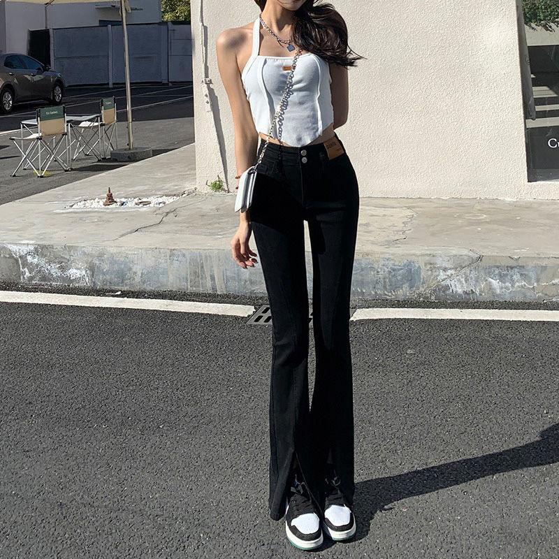 

Эластичные облегающие брюки с высокой талией и разрезом, прямые, с заниженной талией S чёрный