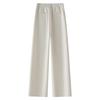 Beige Fleece-Lined Wide-Leg Woolen Pants for Women - New 2024 Autumn/Winter Collection