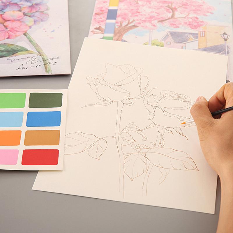 Přenosný akvarelový malířský blok 4 listy omalovánka se štětcem k malování kvašový blok dětské graffiti kreslení obrázků psací potřeby