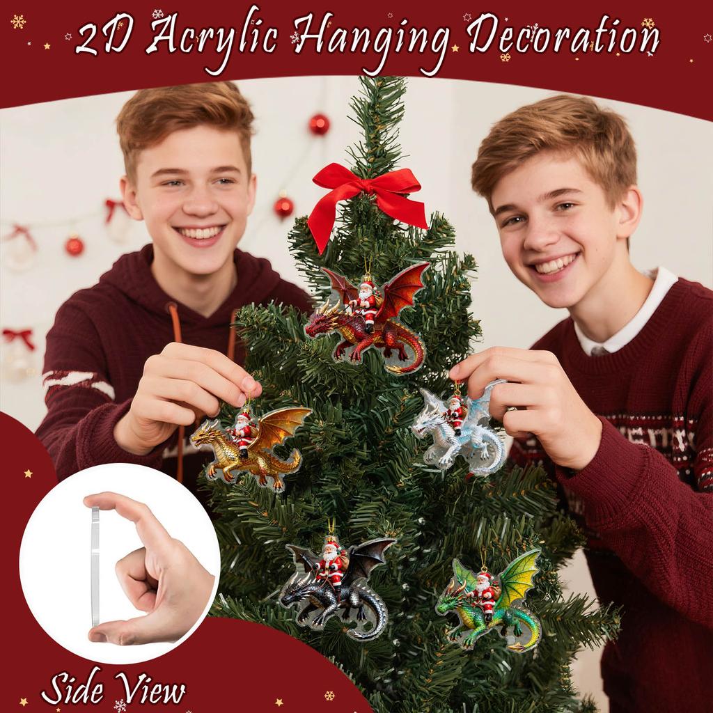 Christmas Ornament, Christmas Acrylic Single-sided Ornament, Riding A Dragon, The Dragon-riding Gift-giving