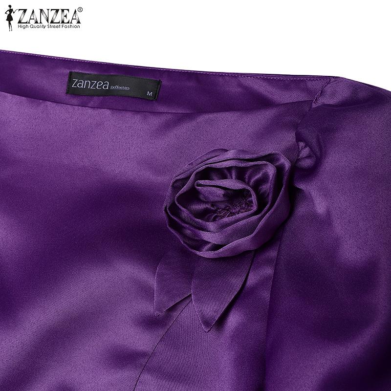 ZANZEA Women Casual Off Shoulder 3/4 Sleeve Satin Blouse