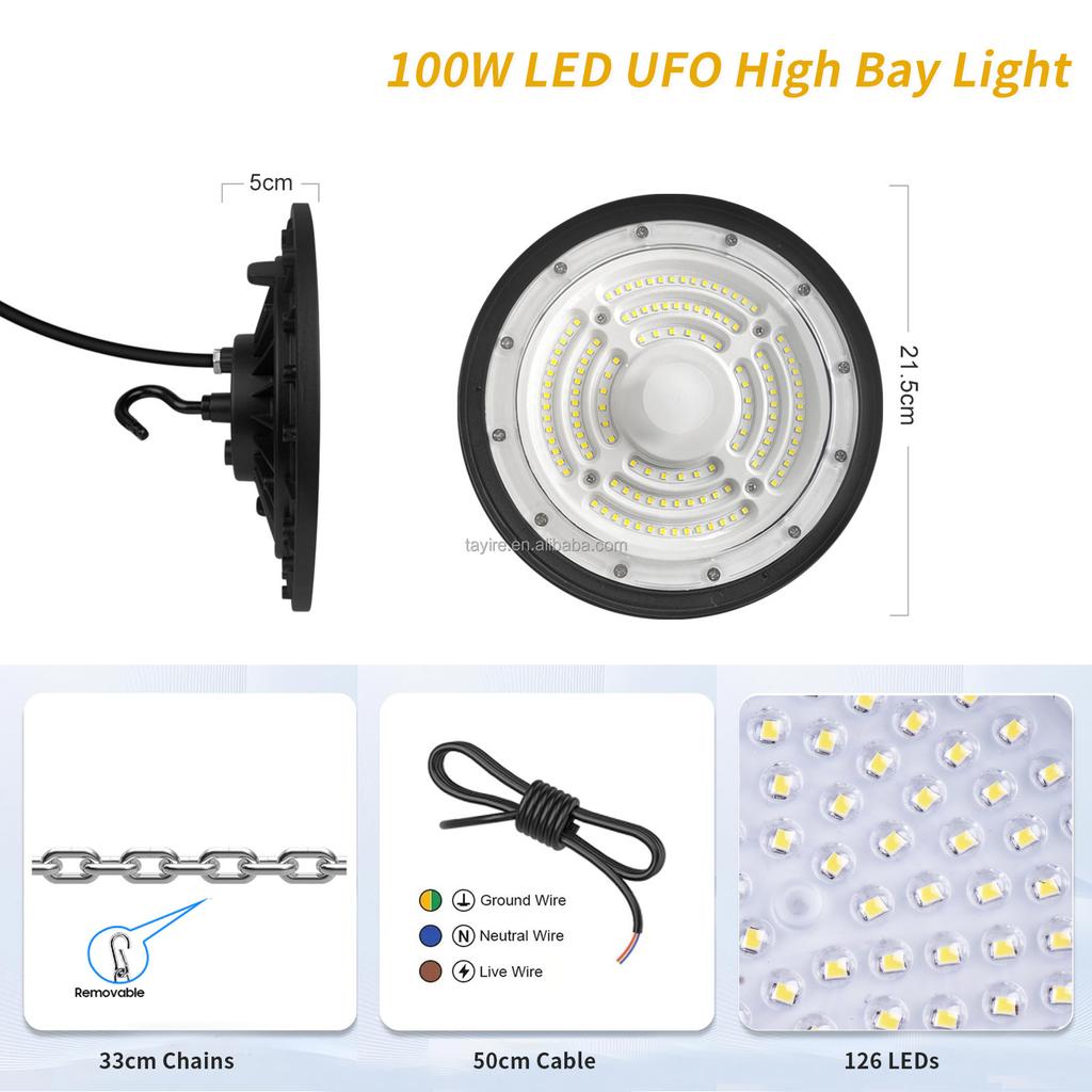 CE Certificated IP65 UFO Led Hangar High Bay 100W 200W 300W Cold White for Warehouse Factory Workshop Industrial LED Lighting