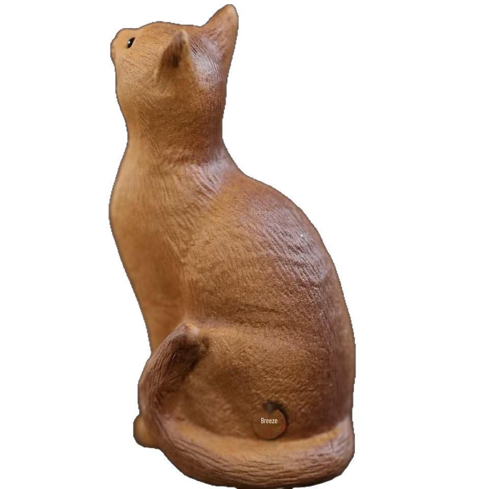 Yixing Zisha Mini Orange Cat Tea Pet – Exquisite Lucky Cat Tea Ornament