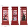 Christmas Phone Booth Decoration with Santa Claus, Snowman & Tree - Red Retro Telephone Booth Ornament With Light Home Decorator