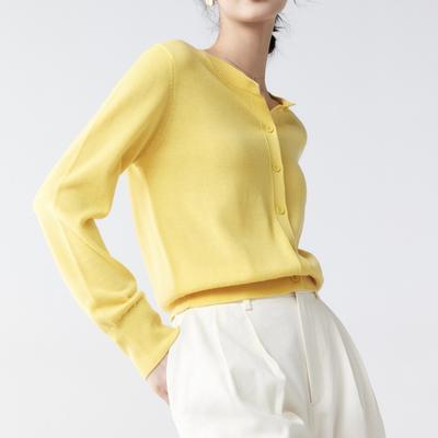 Spring and Autumn Fashion Temperament Versatile Thin Bottom Top Women's Design Sense Simple Casual Solid Color Crew Neck Knitted Cardigan