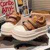 Cowhide Version~ Genuine Leather Doll Head Letter Velcro Sports Shoes Platform Muffin Casual Bread Shoes Increase Height Women