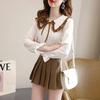 Women's Two-Piece Set: College-Style Doll Collar Shirt and High-Waist Pleated Skirt