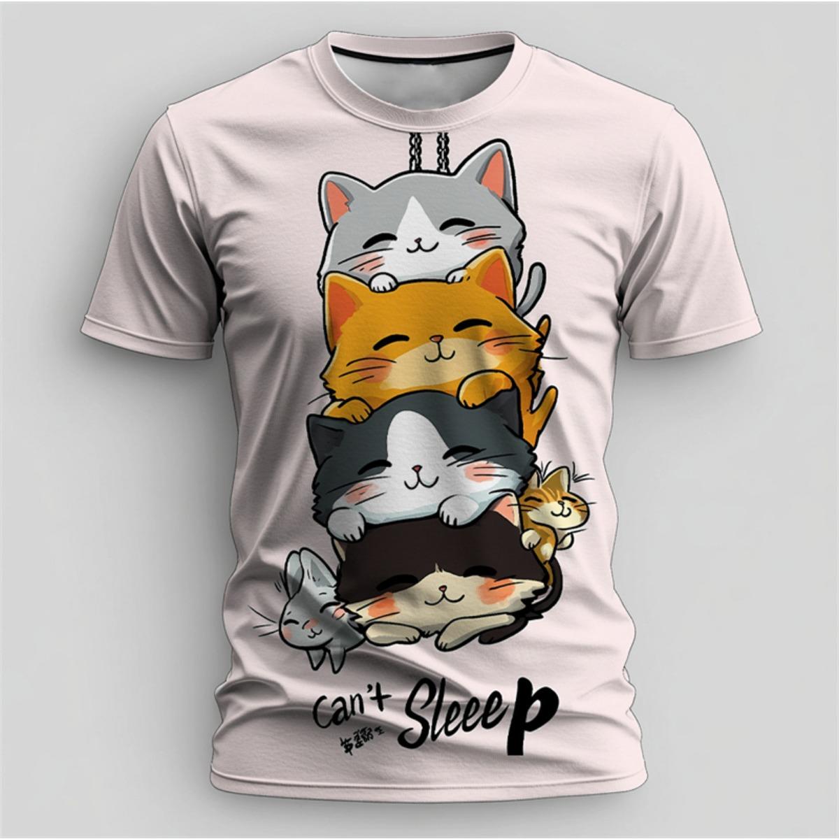 

Милые футболки с графикой кошек, которые не могут уснуть, для мужчин, летняя мода, забавные футболки с 3D-принтом кошек, свободные дышащие футболки в стиле Харадзюку, топы 6XL