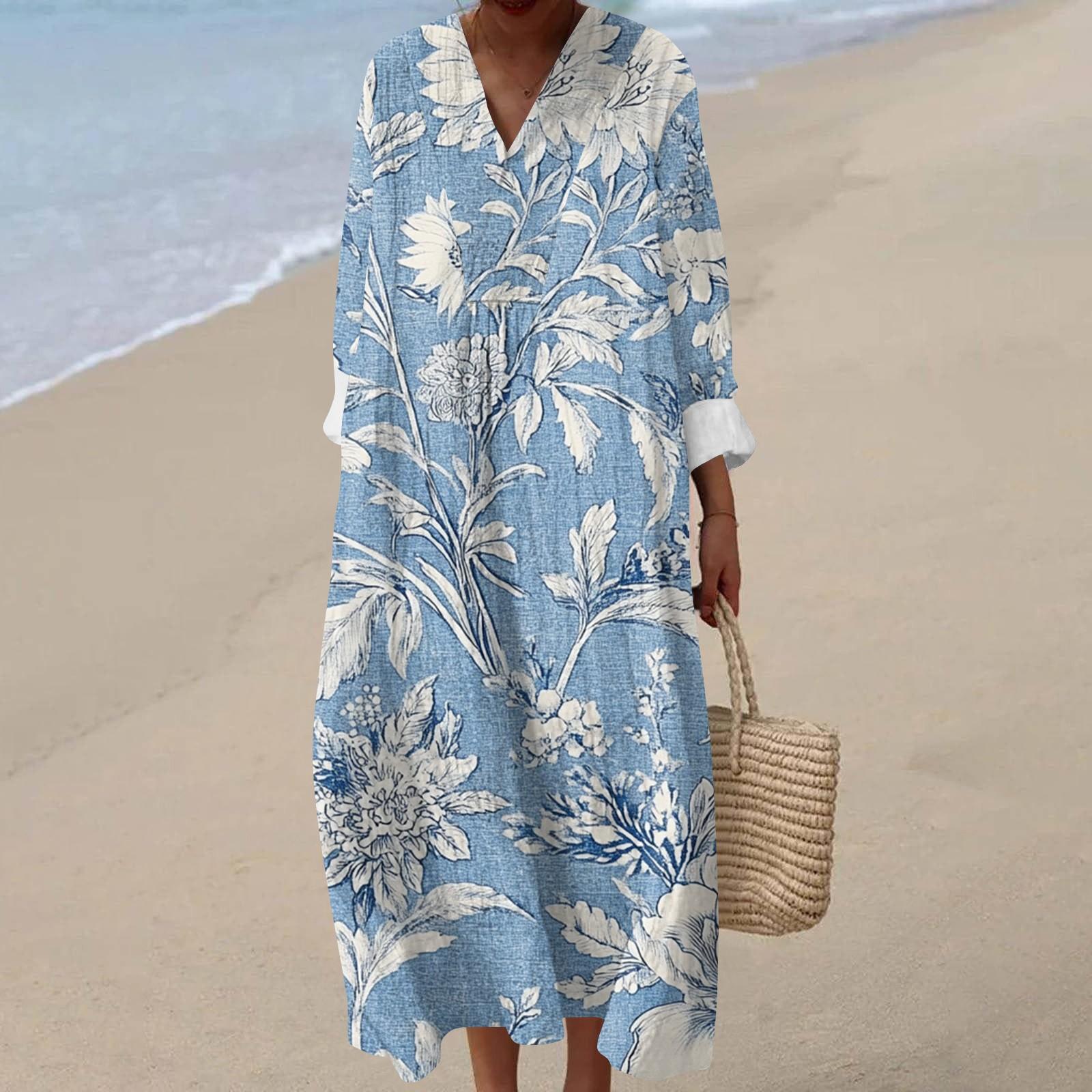 

Женское повседневное модное платье макси с V-образным вырезом и длинными рукавами с цветочным принтом M