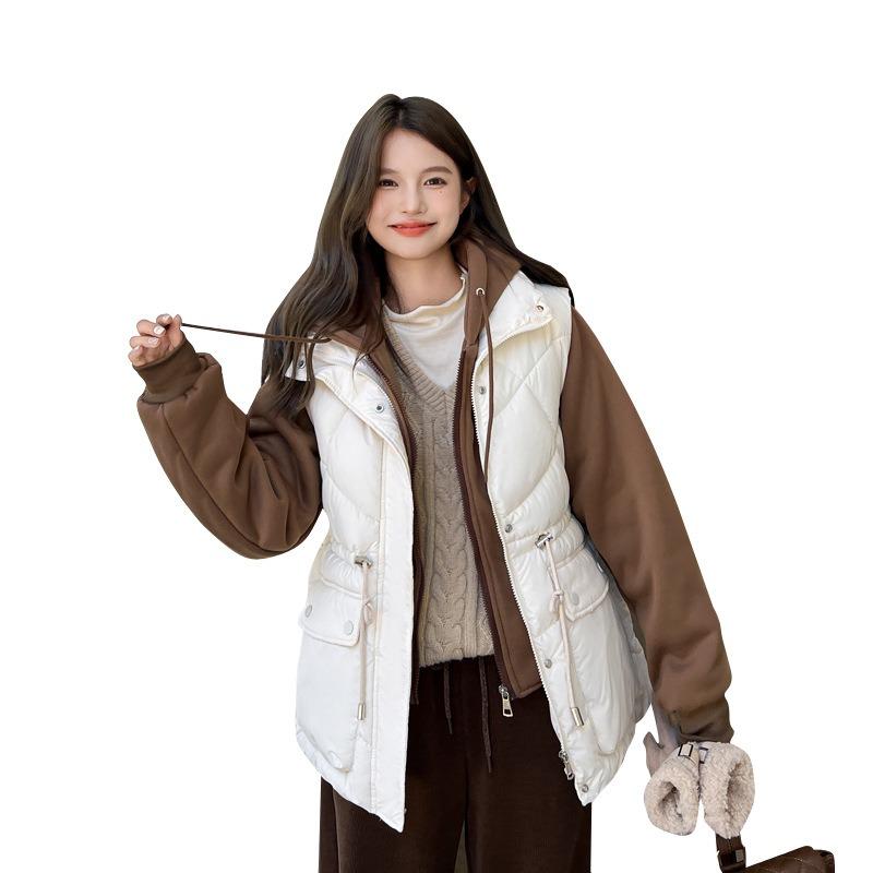 Winter vest sweater hooded fake two-piece down cotton jacket waist jacket female girl