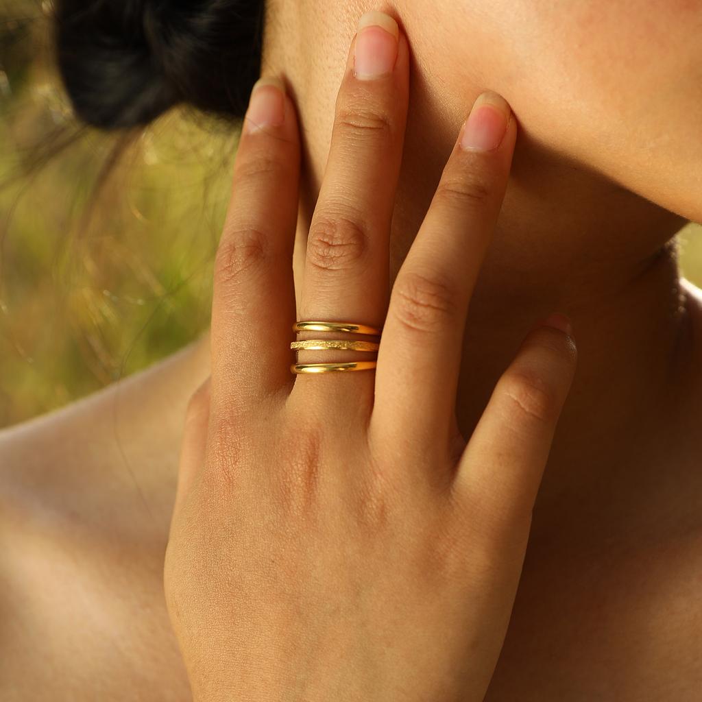 Women's 3PCS Set Stainless Steel Ring, Gold Color Plating 2mm Slim Plain Finger Band Rings, Trendy Stacked Jewelry for Party