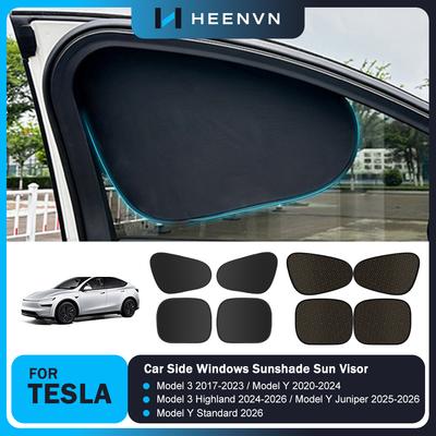 Heenvn For Tesla Model 3/Y Highland Juniper 2026 4Pcs Front Rear Side Window Sunshade Windshield Sun Visor Interior Accessories
