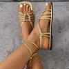 Casual Ankle Straps Strappy Shoes Flat Sandals Women's Woven Straps Open-toe Beach Flip-flops