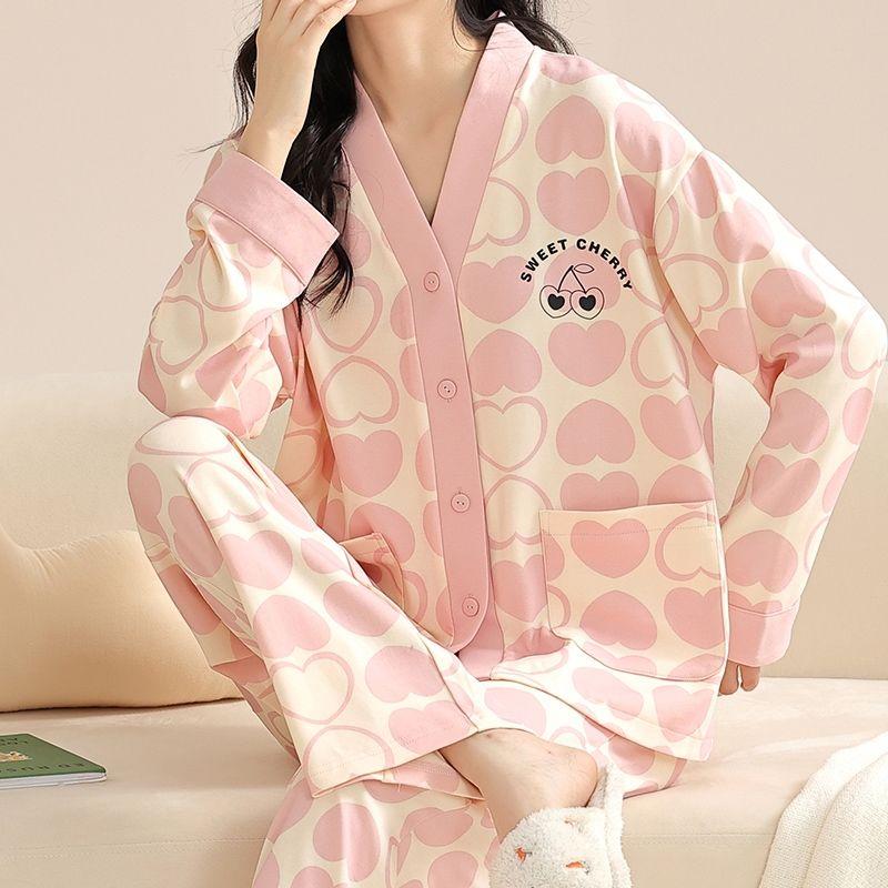 100% Cotton Pajamas For Women, Spring And Autumn, Home Wear Set That Can Be Worn Outside