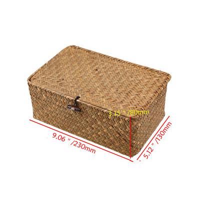 Rectangular Desktop Storage Box Hand Woven Storage Basket Rattan Wicker Basket for Sundries Clothes Container Desktop Organizer