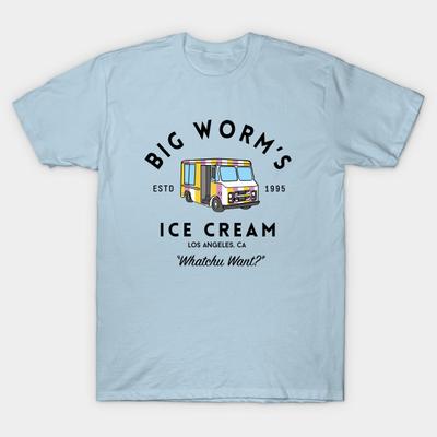 Men Black Print T-shirt Big Worm'S Ice Cream - "Whatchu Want?" - Los Angeles, Ca No-Cut Transfer Paper Print Cotton Tshirt