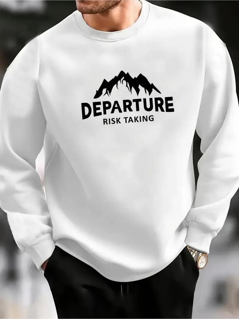 Men's DEPARTURE Print Casual Sweatshirt - Long Sleeve Crew Neck, For Outdoor Sports and Daily Wear, Stylish and Durable, Lightweight Fabric