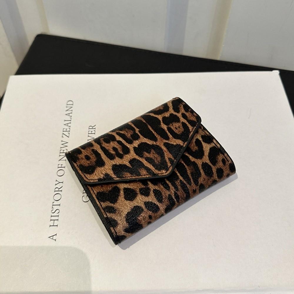 Korean Style Leopard Short Wallet PU Leather Coin Purse Fashion Envelope Clutch Bag  Female
