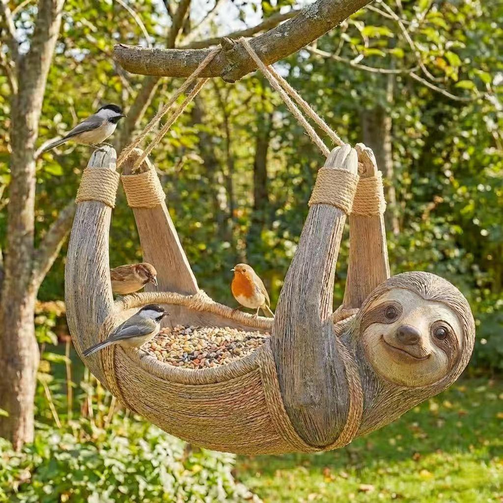 Decorative Bird Feeder Sloth Shaped Outdoor Birdfeeder Yard Sparrow Feeder for Garden Backyard Patio Yard Porch Tree