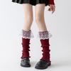 Women's Autumn Winter Red Leg Warmer Lolita Lace Frilly Heap Sock JK Knitted Foot Cover Arm Warmer Christmas New Year Boot Cuffs