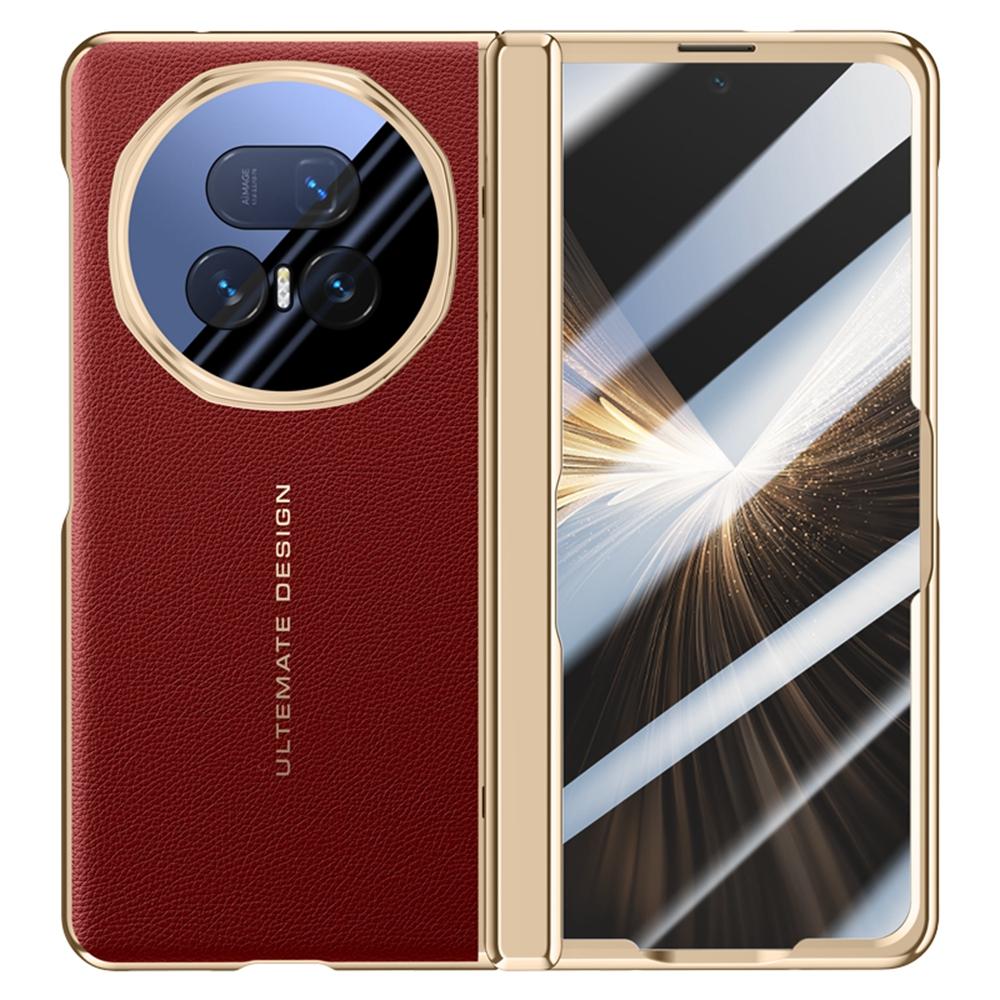 Pouzdro pro Honor Magic V5 5G Kožené+PC Kryt na telefon s HD tvrzeným sklem, Stojánek na objektiv