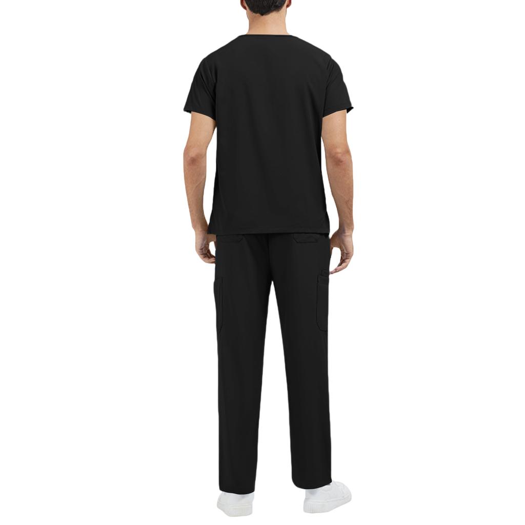 Men’s V Neck Short Sleeve Scrub Set Two Piece Uniform with Chest Pocket and Straight Leg Pants for Medical Work
