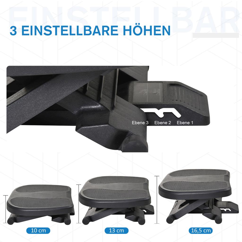 0-30° Three-Height Under-Desk Support Footrest - Black