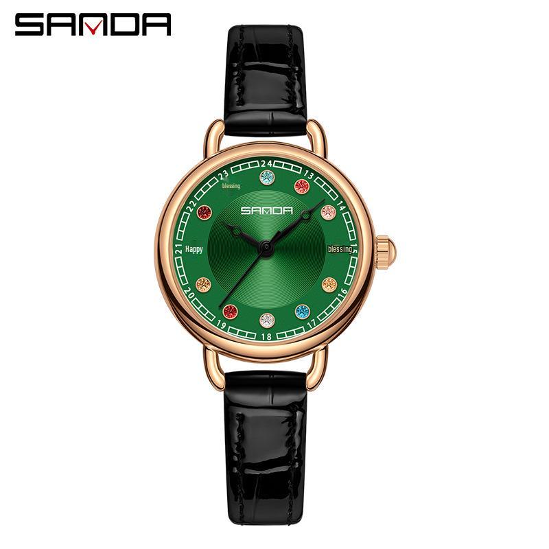 Women's Sanda Round Quartz Wristwatch - Elegant, Diamond-Accented, Light Luxury, Waterproof.
