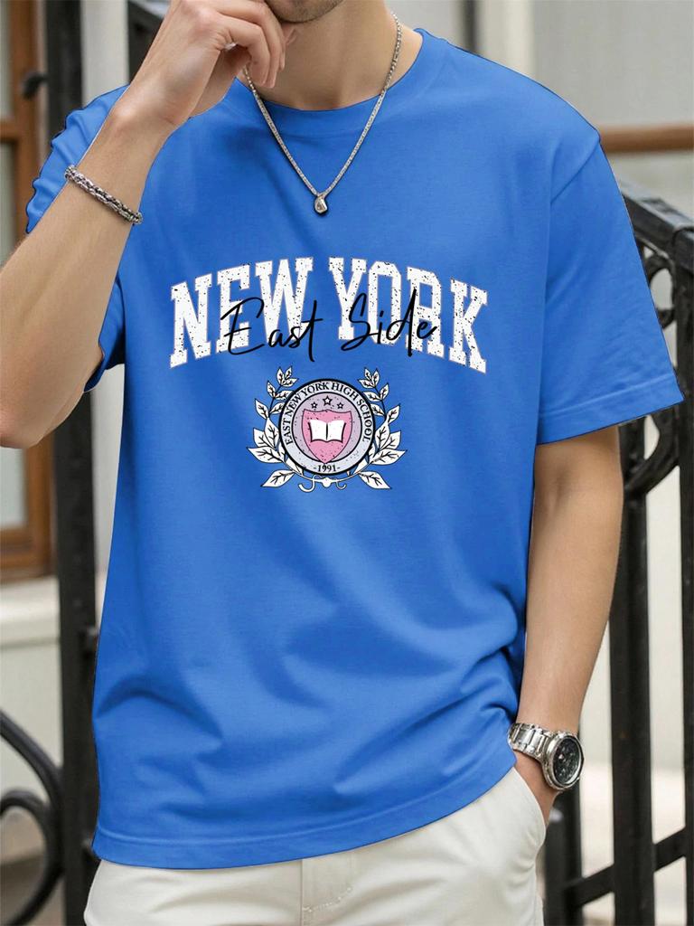 New York East Side Print TShirt Mens Cotton Hip Hop T Shirts ONeck Summer Basics Clothes Casual Trendy AllMatch Short Sleeve