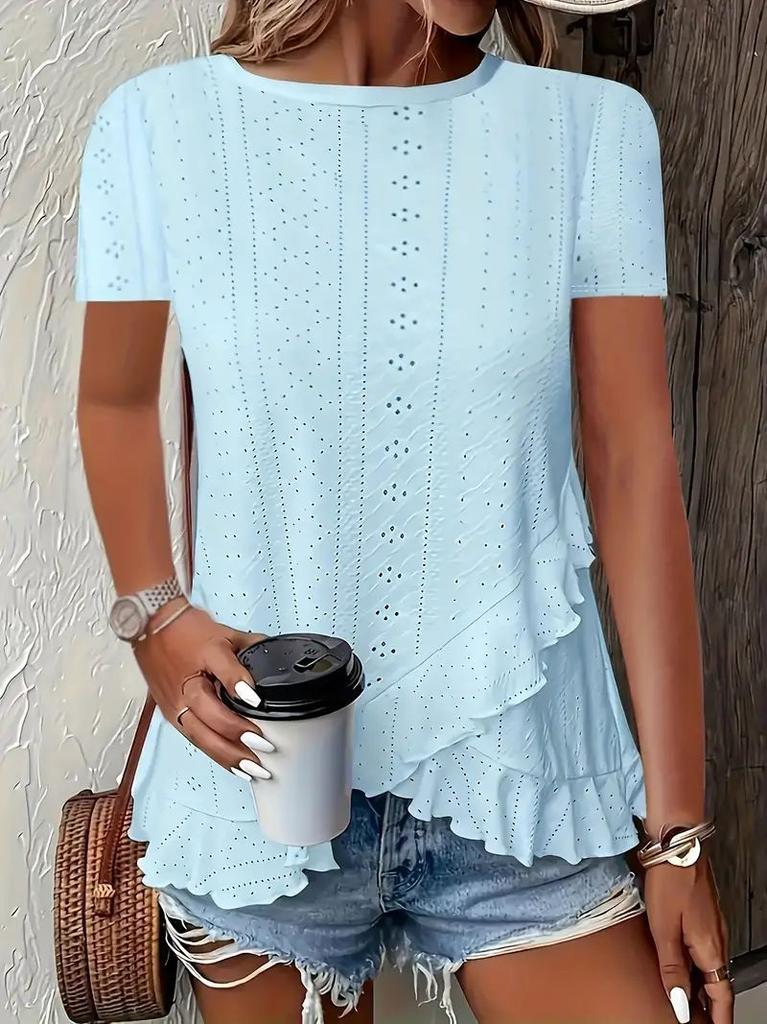1116 European and American summer new women's fashion large size fashion asymmetrical ruffle hem short sleeves