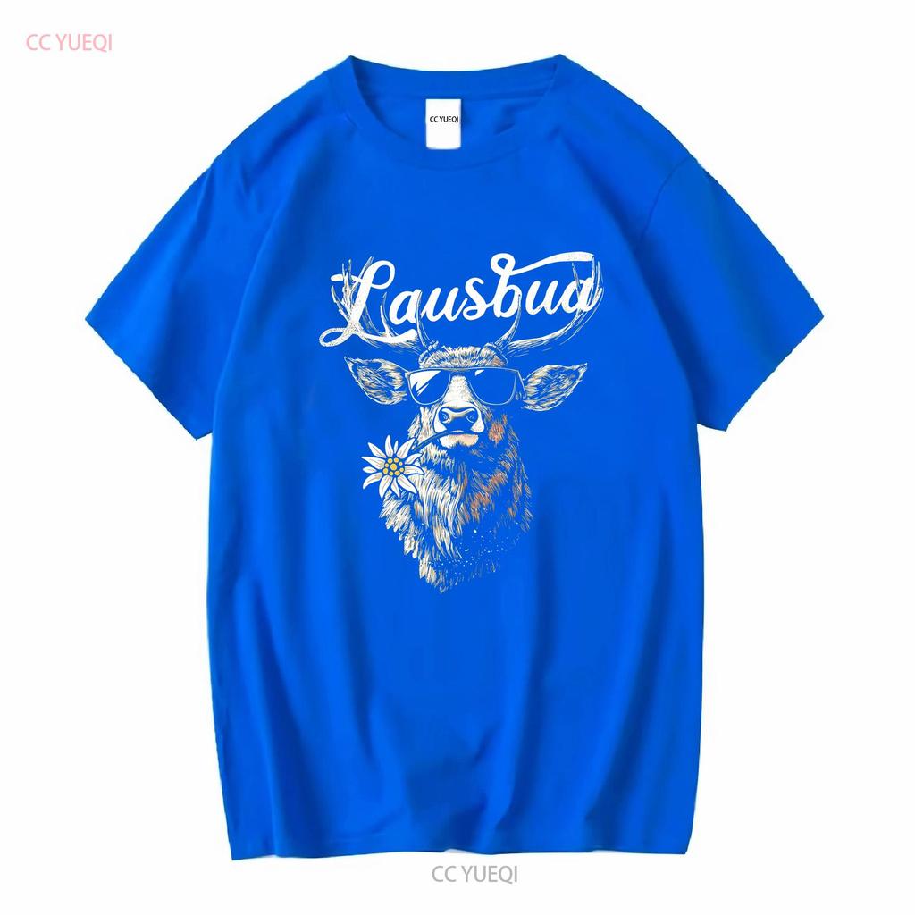 Men's T Shirt Costume Hisch Alpen Edelweiss Lettering Lausbua Bavaria Vintage Washed Stylish Soft Stretched Designer Clothes