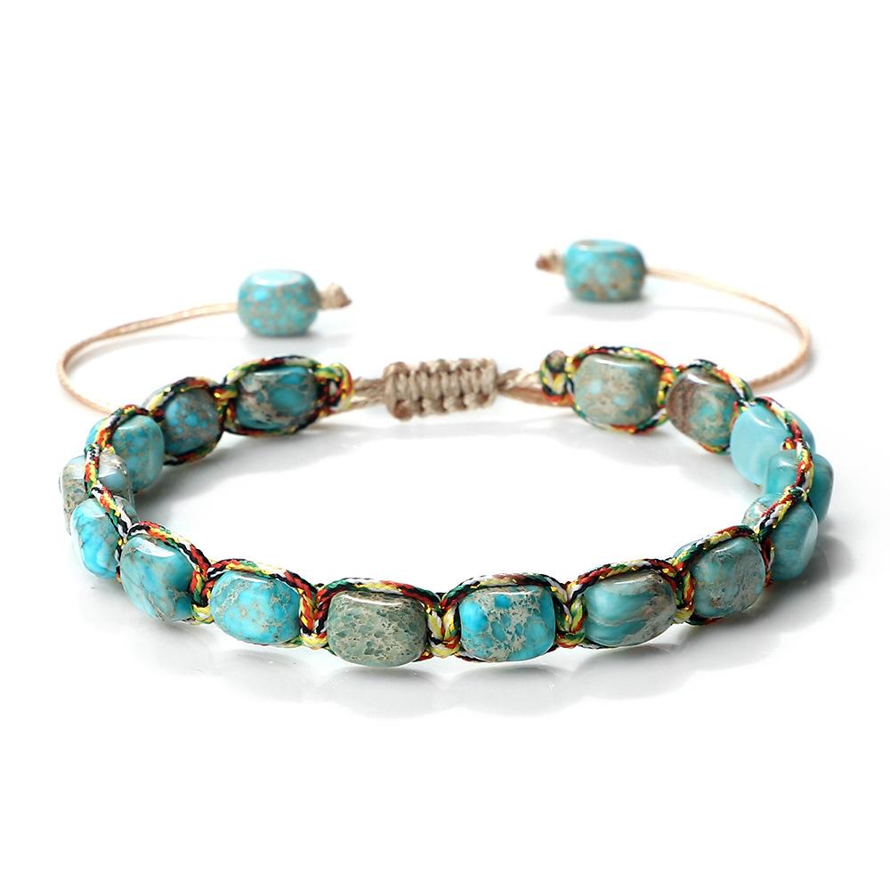 Vintage Bohemian Handmade Hemp Rope Bracelet Imperial Stone Beaded 3D Bead Charm Bangle